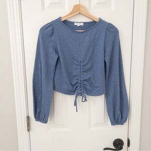 Elegant Blue Gathered Blouse